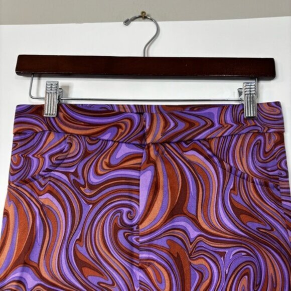 Zara Women Small Pants Purple Brown Swirl High Rise Retro Hippie Flared 60-70’s - Picture 9 of 12